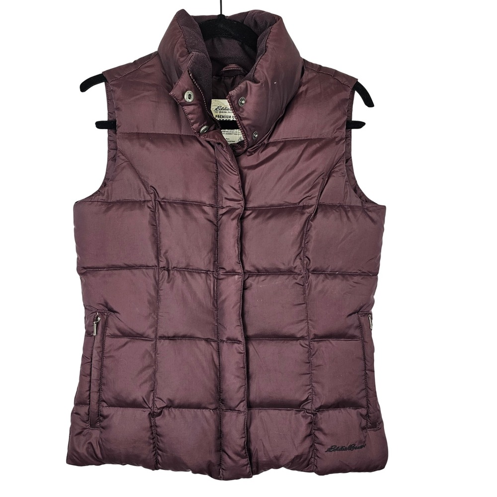 Eddie Bauer Women's XS Dark Plum Purple Goose Down Puffer Vest Collar‎ Quilted